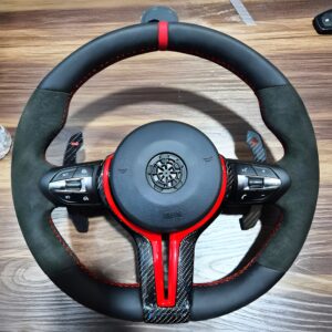 Motokrafta Alcantara Red Steering Wheel – Compatible with BMW 5 Series (2009–2019) | Custom Sport Style Interior Upgrade