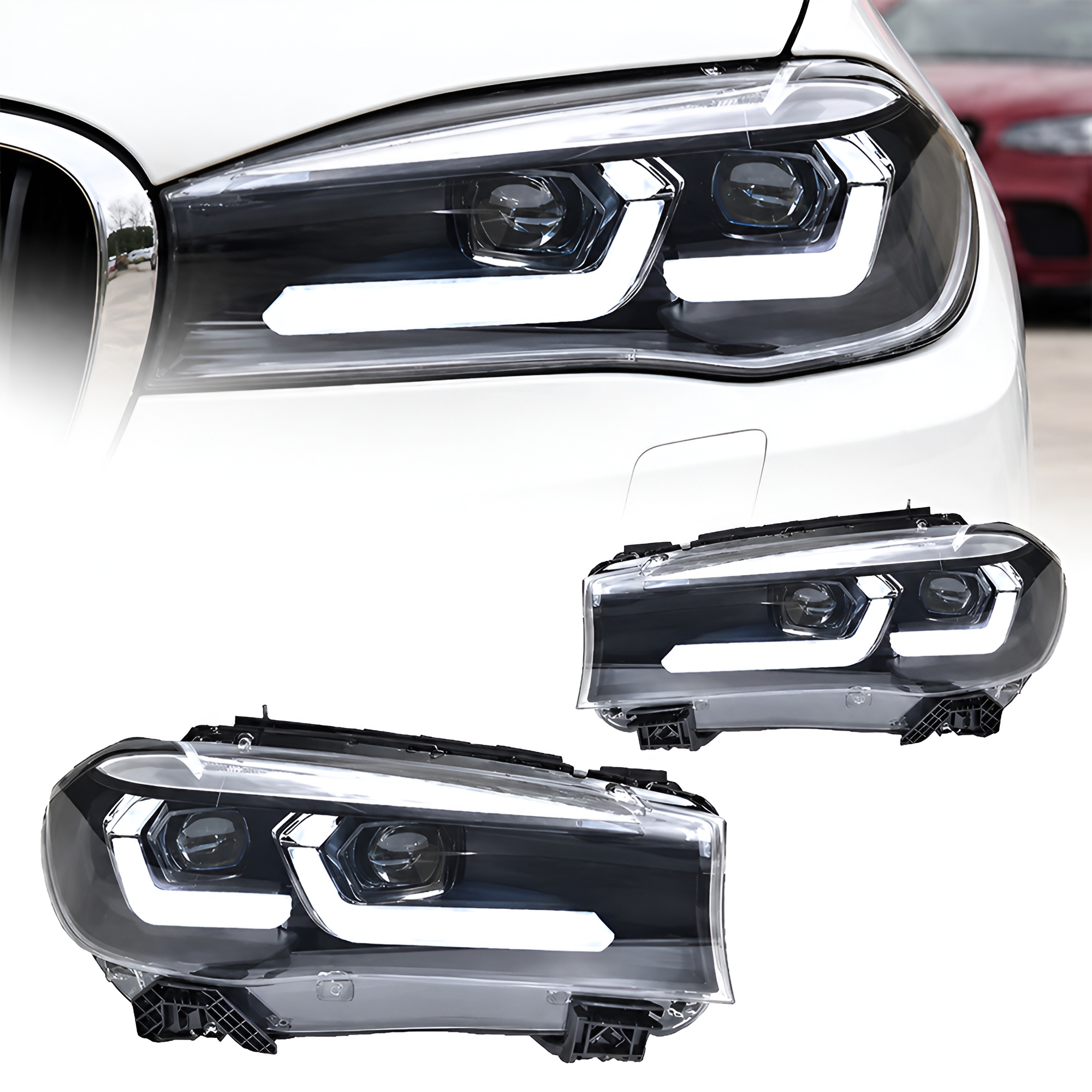 Motokrafta LED Headlights – Compatible with BMW X5 F15 (2014–2018) / X6 Angel Eye DRL Headlamp Upgrade Set