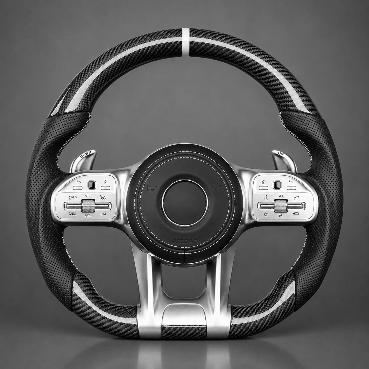 Motokrafta Carbon Finish Steering Wheel - Compatible With Mercedes Benz C Class Model (2015+) | Performance Upgrade