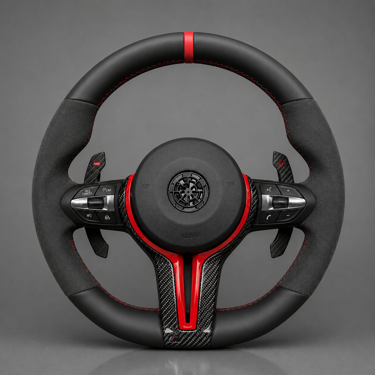 Motokrafta Alcantara Red Steering Wheel – Compatible with BMW 7 Series (2009–2019) | Custom Sport Style Interior Upgrade