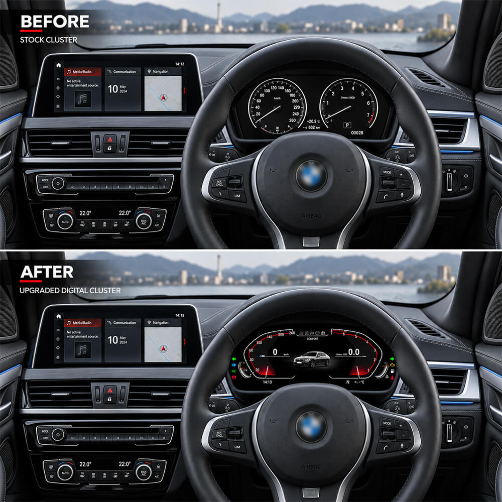 Motokrafta Digital Instrument Cluster – Compatible with BMW X1 | LCD Digital Speedometer Dashboard with Android Player - Image 2
