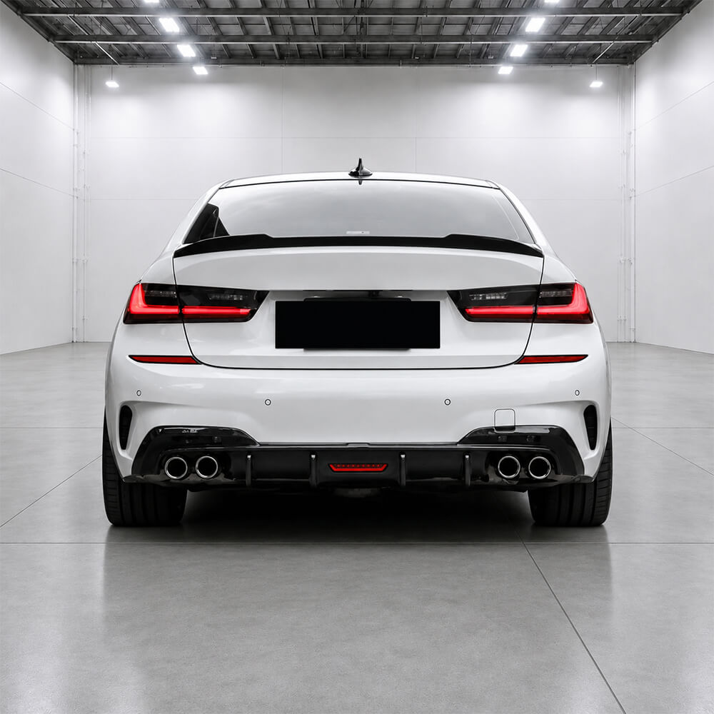 Motokrafta LED Rear Bumper Diffuser with Exhaust Tips – Compatible with BMW 3 Series G20/G28 LCI (2023+) M Sport | Gloss Black After Lip Splitter Skirts - Image 2