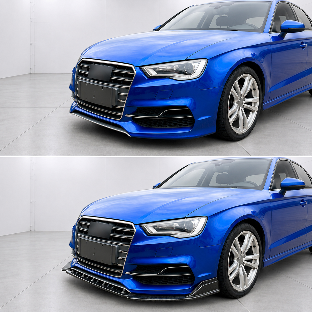 Motokrafta S3 Style Front Bumper Lip Splitter – Compatible with Audi A3 (2013–2016) | Gloss Black Diffuser Skirts & Flag Canards - Image 2