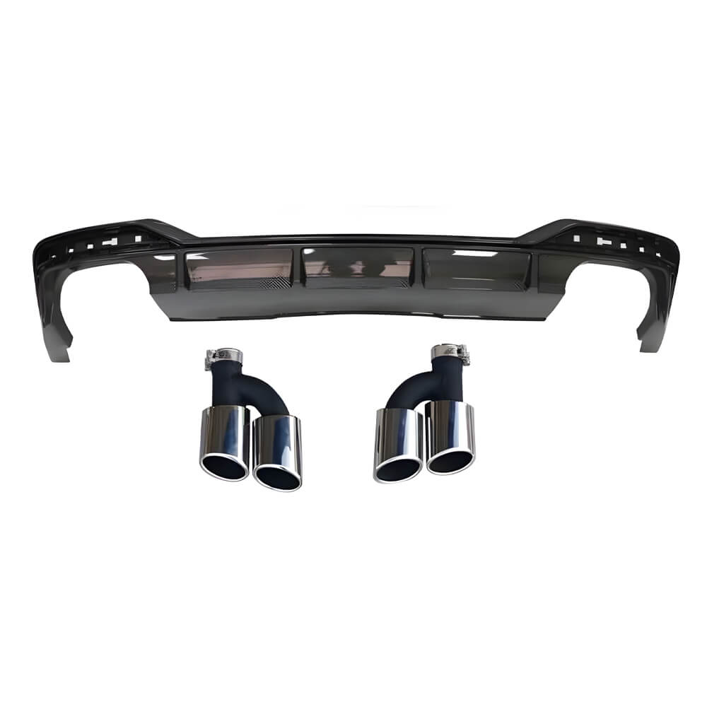 Motokrafta RS5 Style Rear Bumper Diffuser Lip with Exhaust Tips – Compatible with Audi A5/S5/RS5 (2020–2022) | Silver Chrome Trim
