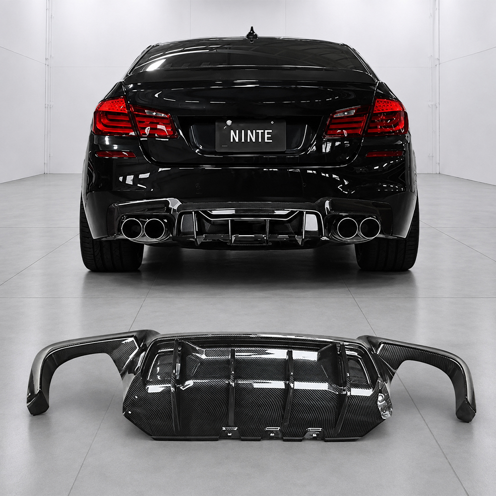 Motokrafta M5 Style Rear Bumper Diffuser – Compatible with BMW 5 Series F10 (2010–2017) | Carbon Fiber Look After Lip Rear Diffuser - Image 2