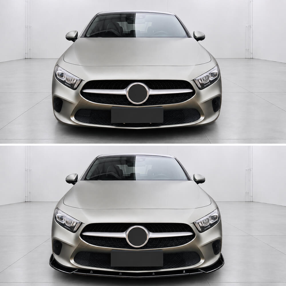 Motokrafta Performance Style Front Bumper Lip Splitter – Compatible with Mercedes-Benz A-Class W177 (2018–2022) | Carbon Fiber Look Diffuser Skirts with Flag Canards - Image 2
