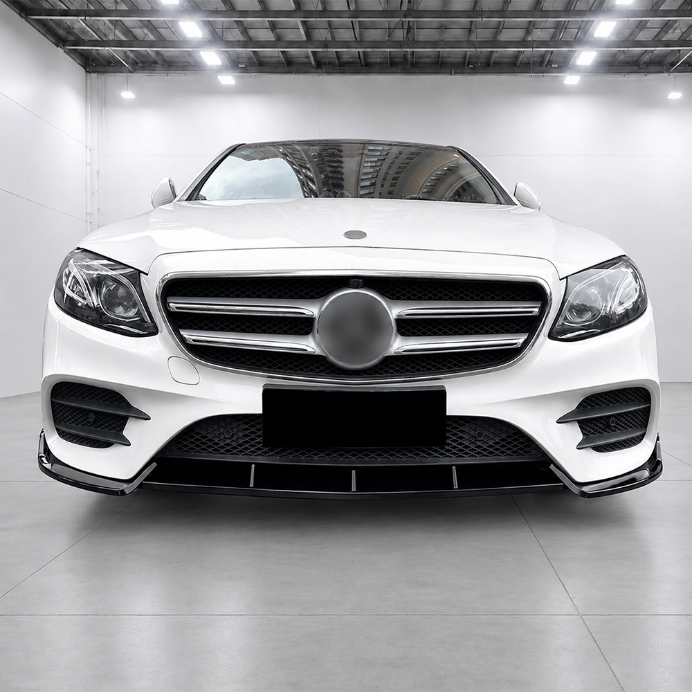 Motokrafta AMG Style Front Bumper Lip Splitter – Compatible with Mercedes-Benz C-Class W205 LCI (2019–2021) | Gloss Black Diffuser Skirts with Flag Canards - Image 2