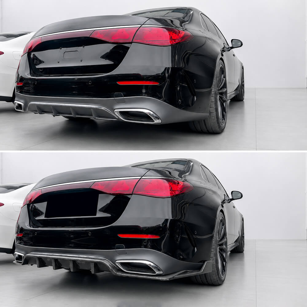 Motokrafta AMG Style Rear Bumper Diffuser – Compatible with Mercedes-Benz E-Class W214 (2024+) | Carbon Fiber Look After Lip Splitter Skirts - Image 2