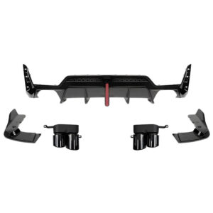 Motokrafta M Sport Style Carbon Fiber Rear Bumper Lip Diffuser with LED & Exhaust Tips – Compatible with BMW 3 Series G20/G28 LCI (2023+) | Rear Splitter Skirts