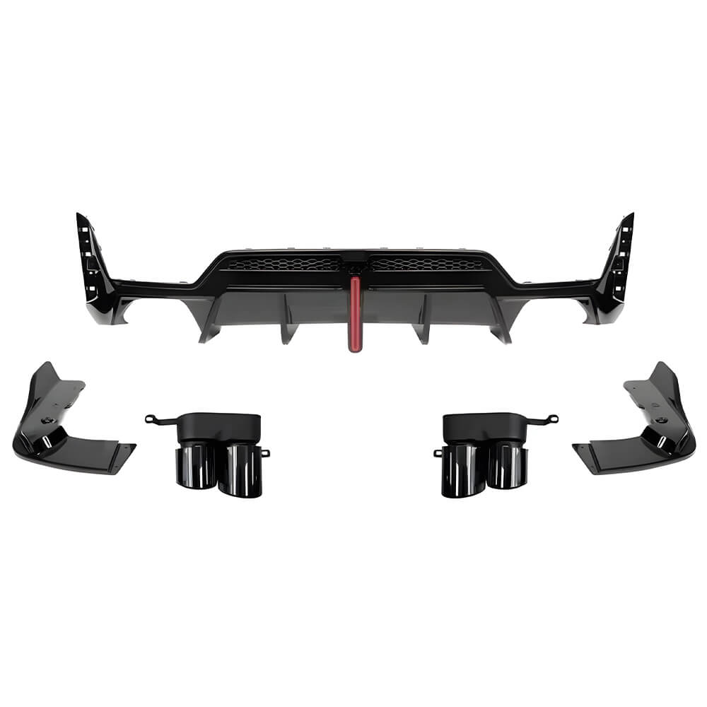Motokrafta M Sport Style Carbon Fiber Rear Bumper Lip Diffuser with LED & Exhaust Tips – Compatible with BMW 3 Series G20/G28 LCI (2023+) | Rear Splitter Skirts