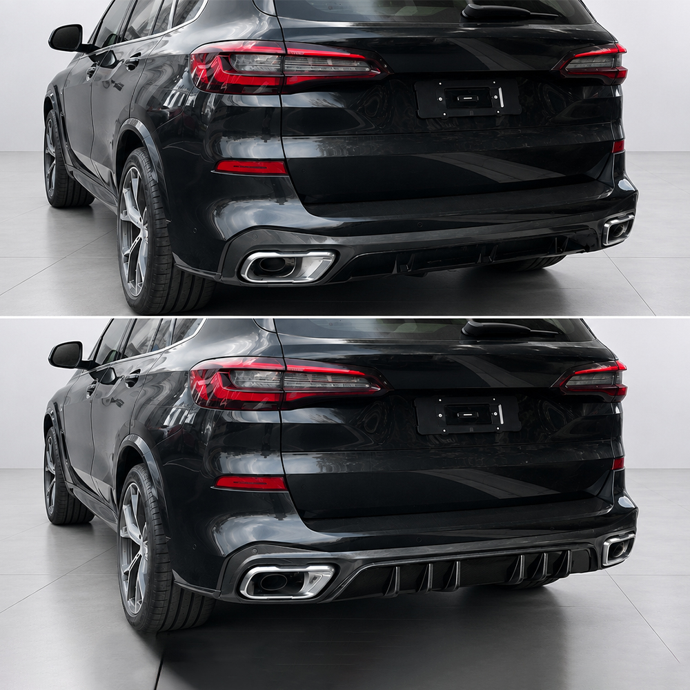 Motokrafta M Sport Style Rear Bumper Lip Diffuser – Compatible with BMW X5 G05 (2019–2023) | Carbon Fiber Look Splitter Skirts with Flag Details - Image 2