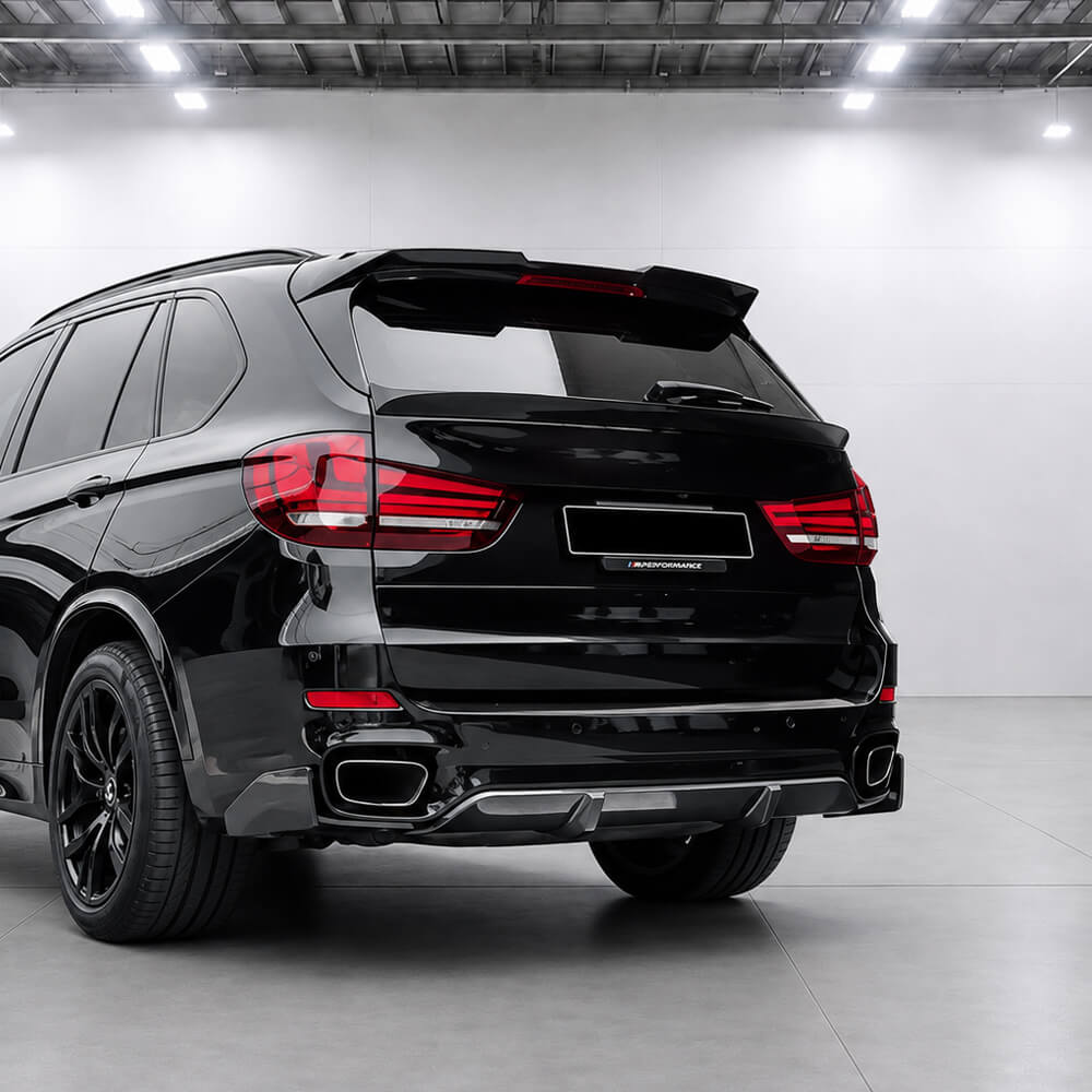 Motokrafta M Sport Style Rear Bumper Lip Diffuser – Compatible with BMW X5 F15 (2014–2018) | Carbon Fiber Look Splitter Skirts with Flag Spoiler - Image 2