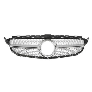 Motokrafta Diamond Style Silver Front Grille – Compatible with Mercedes-Benz C-Class W205 (2015–2018) Front Bumper Grille Replacement