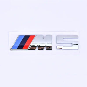 Motokrafta M Sport M5 Style 130×32mm Chrome Blue Logo Badge Emblem – Compatible with BMW| Letter Badge