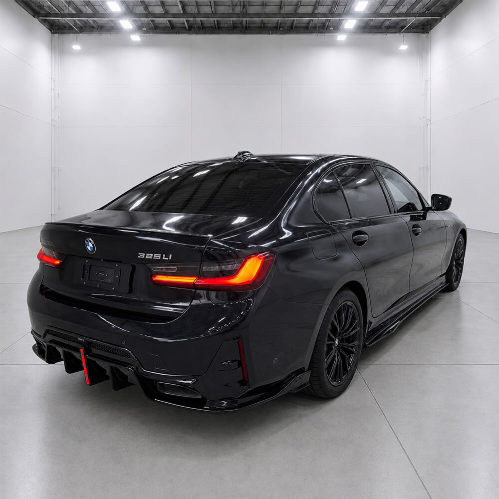 Motokrafta V-Ten Style Carbon Fiber Rear Bumper Diffuser with LED Light – Compatible with BMW 3 Series G20 LCI (2023+) | M Sport Lip Splitter - Image 2