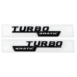 Motokrafta Turbo 4MATIC Black Letter Logo Badge Emblem Sticker Pair – Compatible with Mercedes-Benz | 2PCS Side Fender Badge