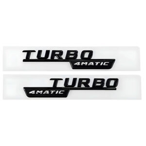 Motokrafta Turbo 4MATIC Black Letter Logo Badge Emblem Sticker Pair – Compatible with Mercedes-Benz | 2PCS Side Fender Badge