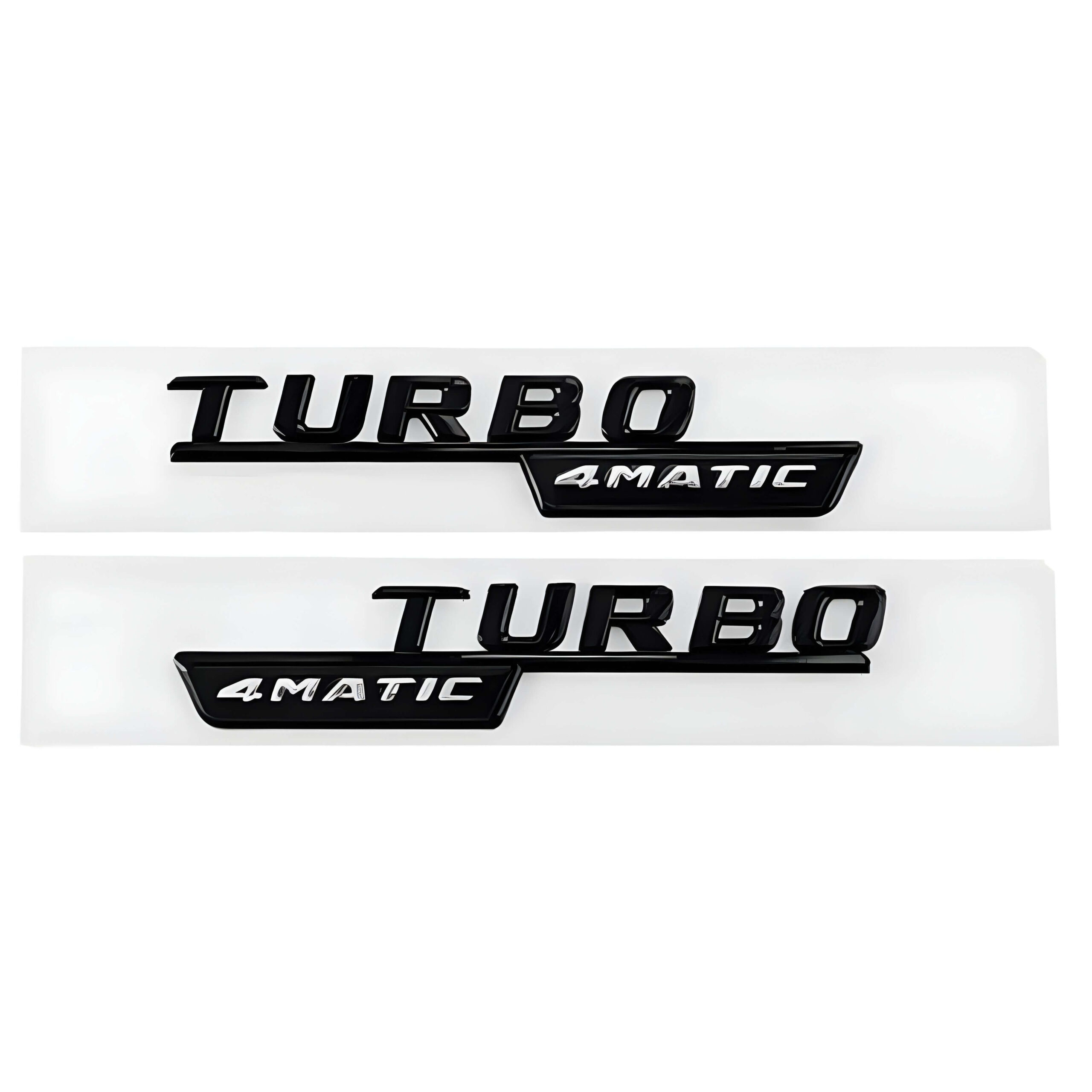 Motokrafta Turbo 4MATIC Black Letter Logo Badge Emblem Sticker Pair – Compatible with Mercedes-Benz | 2PCS Side Fender Badge