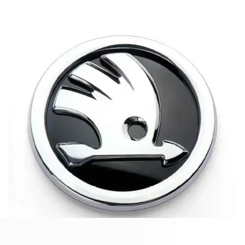 Motokrafta 90mm Black & Chrome Hood Trunk Logo Badge Emblem Sticker – Compatible with Skoda | Front Rear Bonnet Boot Badge